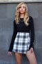Ecru Black Plaid Patterned Tweed Short Skirt Alc-X14512 - 3