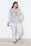 Gri Kedi Baskılı Polar Büyük Beden Pijama Takımı TBBAW26AI00041 - 2