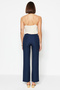 Lacivert Straight/Düz Kesim Yüksek Bel Nervür Dikişli Dokuma Pantolon TWOSS21PL0093 - 6