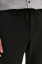 Men's Black Slim Fit Narrow Cut Seersucker Patterned Flexible Tie Waist Trousers - 5
