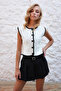 Ecru Crew Neck Crochet Buttoned Front Vest Alc-X14516 - 5