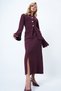 Women's Burgundy Crew Neck Button-Detail Pocketed Knit Blouse and Slit Midi Skirt Set ALC-X14538 - 5