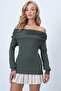Khaki Madonna Collar Shoulder Accessory Detailed Knitted Blouse Alc-X14557 - 2