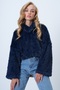 Women's Navy Blue Stand Collar Furry Plush Blouse Alc-X14591 - 2