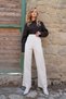 Women's Beige Hidden Zipper Knitted Palazzo Pants Alc-X14432 - 4