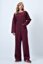 Burgundy Crew Neck Zippered Back Relaxed Fit Jumpsuit Alc-X14554 - 4