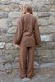 Brown Double-Breasted V-Neck Jacket and Trousers Set with Tie Detail Alc-X14484 - 6