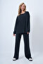 Anthracite Crew Neck Long Sweatshirt and Ribbed Pants Set Alc-X14599