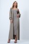 Women's Beige V-Neck Sleeveless Knitted Dress and Long Cardigan Set Alc-X14551 - 4