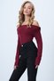 Women's Burgundy Madonna Collar Shoulder Accessory Detailed Knitted Blouse Alc-X14557 - 4