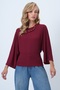 Women's Burgundy Crew Neck Waist Corset Form Knitted Blouse Alc-X14598 - 2