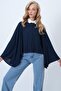 Navy Blue Boat Neck Cape Cut Blouse Alc-X14596 - 6
