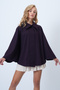 Purple Hidden Placket Cape Cashmere Jacket Alc-X14590