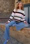 Mix Boat Neck Striped Color Block Knitwear Sweater Alc-X14509 - 3