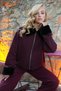 Women's Burgundy Collar and Sleeve Plush Detailed Front Zippered Knitwear Jacket Alc-X14544 - 5