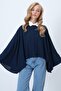 Navy Blue Boat Neck Cape Cut Blouse Alc-X14596 - 5