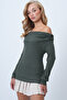 Khaki Madonna Collar Shoulder Accessory Detailed Knitted Blouse Alc-X14557 - 3