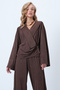 Women's Bitter Brown Double Breasted V-Neck Wide Cut Tarasim Suede Blouse and Pants Set Alc-X14584 - 3