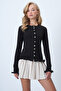 Black Crew Neck Ruffle Detailed Buttoned Front Knitted Blouse Alc-X14533 - 2