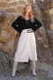 Women's Ecru Leather Belt Accessory Wrap Cut Midi Length Velvet Skirt Alc-X14570 - 4