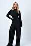 Black Crew Neck Gathered Waist Blouse and Trousers Set Alc-X14565 - 5