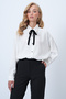 Women's White Velvet Ribbon Detailed Contrast Buttoned Oversize Woven Shirt Alc-X14563 - 5
