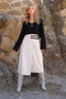 Women's Ecru Leather Belt Accessory Wrap Cut Midi Length Velvet Skirt Alc-X14570 - 5