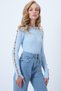 Women's Blue Crew Neck Cut Out Sleeve Design Knitwear Blouse Alc-X14515