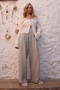 Beige Pleated Detailed Knitted Palazzo Trousers Alc-X14535 - 5