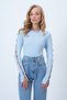 Women's Blue Crew Neck Cut Out Sleeve Design Knitwear Blouse Alc-X14515 - 6