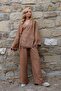 Brown Double-Breasted V-Neck Jacket and Trousers Set with Tie Detail Alc-X14484 - 3