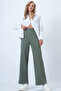 Khaki Hidden Zipper Knitted Palazzo Trousers Alc-X14432 - 2