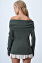 Khaki Madonna Collar Shoulder Accessory Detailed Knitted Blouse Alc-X14557 - 5
