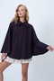 Purple Hidden Placket Cape Cashmere Jacket Alc-X14590 - 4