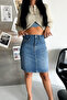 Women's Light Blue Washed Regular Fit High Waist Lycra Denim Jeans Skirt Ali̇ce-4003 - 7