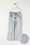 Mavi 100% Pamuk Çiçek Nakışlı Wide Leg/ Geniş Paça Kız Çocuk Jean Pantolon TKDAW26JE00011 - 2