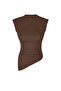 Kahverengi Dik Yaka Büzgü/Drape Detaylı Fitted/Vücuda Oturan Asimetrik Örme Bluz TWOSS24BZ00534 - 8