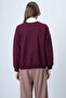 Women's Burgundy Front Printed Oversize Cotton Sweatshirt Alc-X14651 - 7