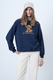 Women's Navy Blue Front Printed Oversize Cotton Sweatshirt Alc-X14651 - 3