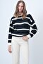 Women's Navy Blue Ecru Boat Neck Regular Fit Striped Blouse Alc-X14660 - 2