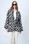 Black Geometric Patterned Crochet Cardigan with Belted Waist Alc-X8978 - 6