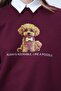 Women's Burgundy Front Printed Oversize Cotton Sweatshirt Alc-X14651 - 2