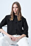 Black Coated Buttoned Crew Neck Special Design Crop Jacket Alc-X14647