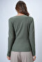 Khaki Double-Breasted Cut V-Neck Brooch Detailed Ottoban Blouse Alc-X14337 - 6