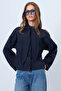 Navy Blue Buttoned Jacket with Scarf Detail Alc-X14669 - 2