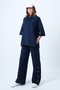 Navy Blue Hooded Sweatshirt with Side Slits and Wide-Legged Trousers Set Alc-X14607 - 3