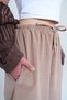 Women's Dark Beige Double Pocket Lace-Up Detail Wide Leg Velvet Trousers Alc-X14569 - 5