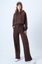 Brown Kangaroo Pocket Crop Sweatshirt and Comfortable Cut Trousers Set Alc-X14609 - 3
