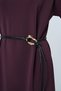 Women's Burgundy Stand Collar Short Sleeve Belted Midi Length Knitted Dress Alc-X14634 - 6