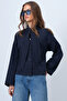 Navy Blue Buttoned Jacket with Scarf Detail Alc-X14669